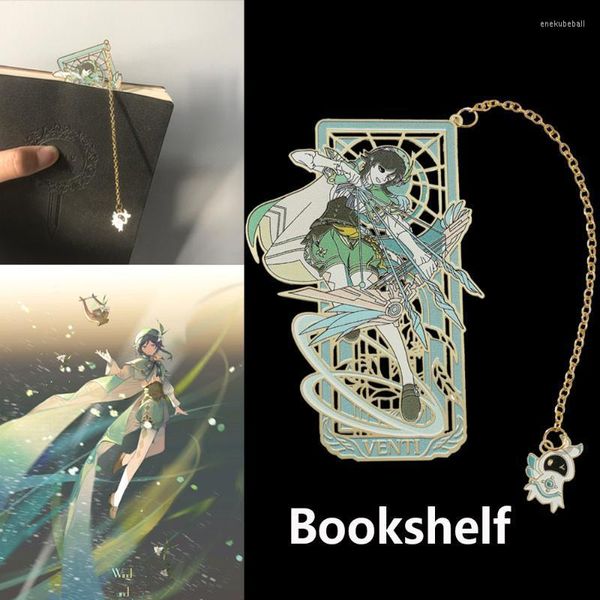 Porte-clés Genshin Impact métal signet Cosplay Vindy Barbatos creux Design gland pendentif livres accessoires à la mode Enek22