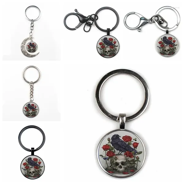 Porte-clés Glamour Dark Black Raven et Taro Crystal Pendentif Homme Femme Porte-clés Mode Qualité Voiture Charm Pack Convex Verre Porte-clés Cadeau