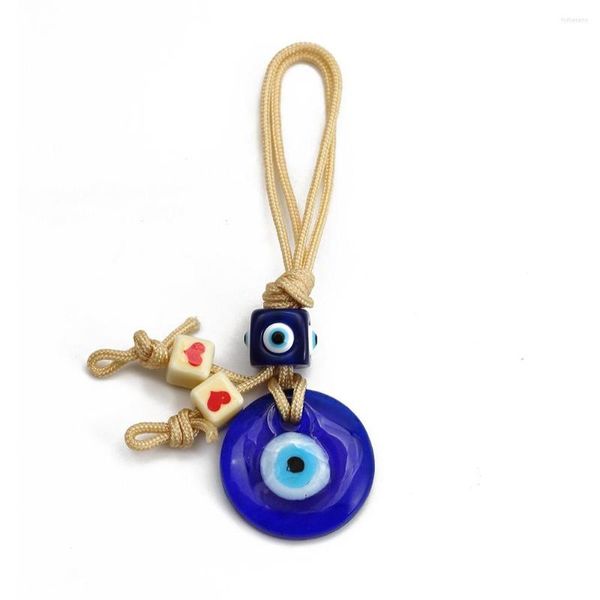 Porte-clés verre bleu turc mauvais œil porte-clés porte-clés perles carrées corde chaîne gland pendentif porte-clés porte-clés pour femmes bijoux amulette