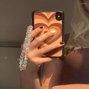 Porte-clés verre cristal perles carrées chaîne de téléphone portable pour charme doux cadeau longe femmes bijoux perlé bracelet 2022 tendance Enek22
