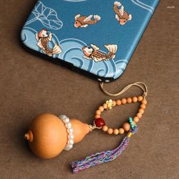 Keychains de calabaza teléfono móvil colgando con oliva núcleo perla sándalo de sándalo tejido a mano llave de llave de juego accesorio de juego de juego