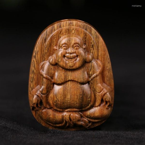 Porte-clés vert bois de santal Maitreya bouddha pendentif paix marque gros ventre voiture porte-clés sculpture sur bois artefact