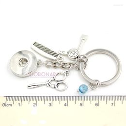 Keychains Hair Stylist Comb Dryer Scissors Key Chain Handtas Charm Snap Keychain Ring Gifts voor mannen Women 18mm JewelryKeyChains