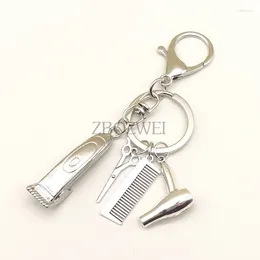 Keychains Hair Stylist Electric Push Scissors Dryer Key Ring Salon Barber Shop Logo Keychain Sieraden Gift