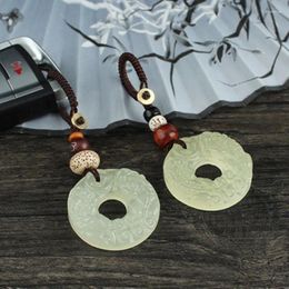 Porte-clés fait à la main Style ethnique blanc Jade chanceux Paixiu voiture porte-clés Bodhi pendentif créatif rétro bijoux