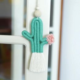 Porte-clés Cactus tissé à la main Pendentif Succulent Corde de coton Perles en bois Rétro Bohème Gland Voiture K5073