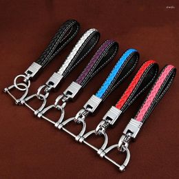 Porte-clés tissé à la main en cuir véritable voiture porte-clés détachable en métal 360 degrés rotatif fer à cheval boucle porte-clés pour hommes femmes cadeau