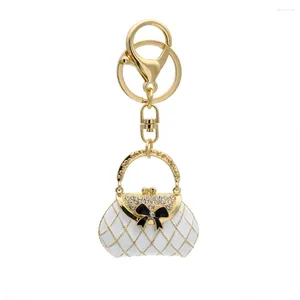 Keychains Handtas Vorm Rhinestone Keychain Car Purse Tas Bag Pendant Decoratie Hangend ornament Creatief geschenk (Golden White)