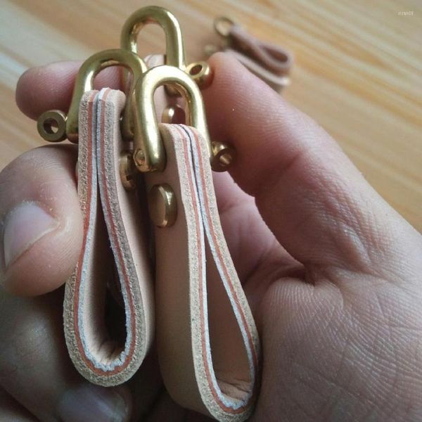 Porte-clés fait à la main en cuir véritable faire porte-clés cuivre porte-boucle porte-clés mode laiton voiture peau de vache chaîne bijoux cadeaux