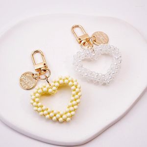 Keychains Handmade Hart Keychain Crystal Bead Chain Key Ring For Women Girls Handtas Hanger Accessorie Car Keys AirPods Keyfob