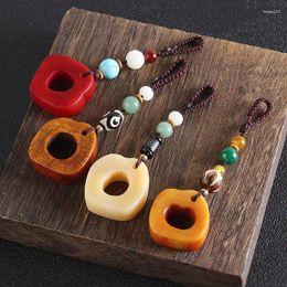 Keychains handgemaakte sieraden Bot hanger Keychain Natuursteen Tibetaanse Dzi Eyes kralen Lotus Key Chain Holder Ring Gift