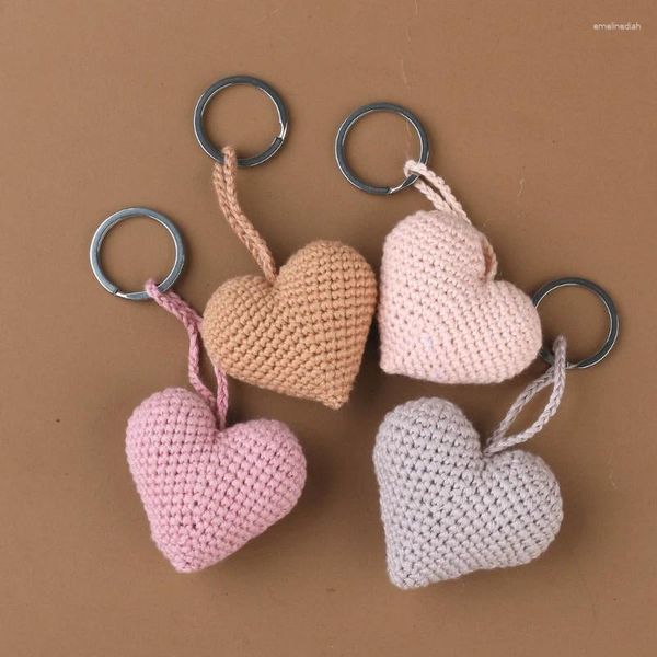 Keychains Keychain en tricot fait à la main Trime clés pour femmes fille mignon crochet coeur pendentif Car clé bague sac à main