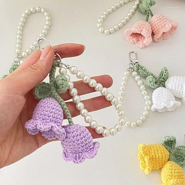 Keychains Handmade Tricoted Lily of the Valley Keychain Keychain Colorful Woard Flower Flower Chain Pendants Pendants Handsbag Ornements Accessoires