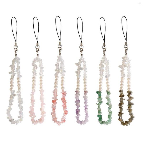 Porte-clés fait à la main pierre Semi-précieuse et perle chaîne de téléphone à la mode bricolage cristal perlé pendentif accessoires bijoux cadeau