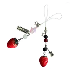 Keychains handgemaakte aardbei sleutelhanger fruit thema sleutelhanger telefoon lanyard tas sieraden 634d