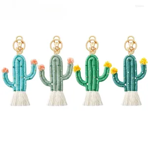 Sleutelhangers Handgemaakte weven groene plant Cactus sleutelhanger Bohemen rugzak hanger sleutelhanger kwastje katoenen touw auto hangende houder sieraden