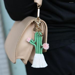 Porte-clés Tissage À La Main Pendentif Gland Bohème Coton Corde Creative Cactus Porte-clés Sac De Voiture Charme