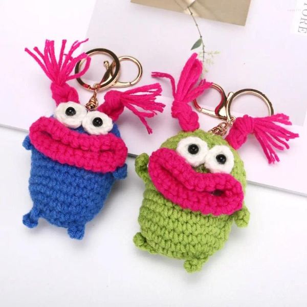 Keychains suspendus accessoires moelleux grenouille clés coiffure frite drôle de pomme de terre pendante bouche bouche peluche mignonne big yeux