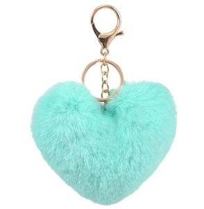 Llaveros Llavero con pompón y bola de corazón, pompón de piel de conejo esponjoso, bolso para mujer, colgante, joyería, llaveros, regalo de fiesta