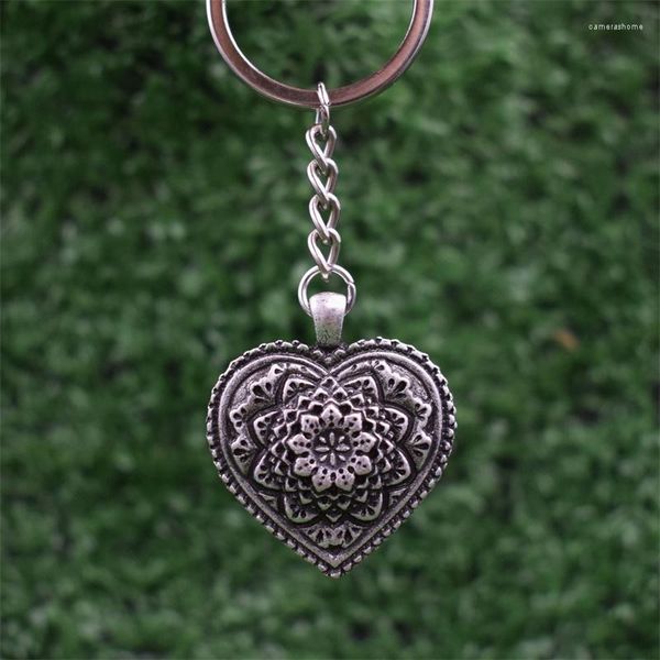 Porte-clés coeur Mandala porte-clés Vintage fleur de vie pendentif charme porte-clés cadeaux de saint valentin