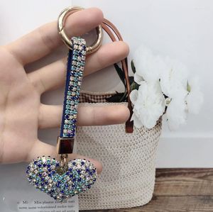 Keychains hartvormige kristal sleutelhanger Lederen riem hoogwaardige handtas portemonnee tas hanger charme auto keychainKeyChains fier22