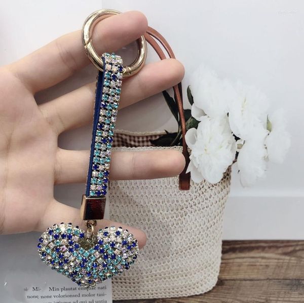 Porte-clés en forme de coeur cristal porte-clés strass bracelet en cuir de haute qualité sac à main portefeuille sac pendentif breloque voiture porte-clésporte-clés Fier22