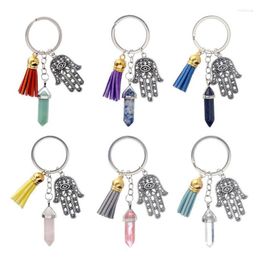 Keychains zeshoekige edelsteen sleutelhanger Natuursteen kristal kwarts hanger genezingspunt chakra charme sleutelring fred22