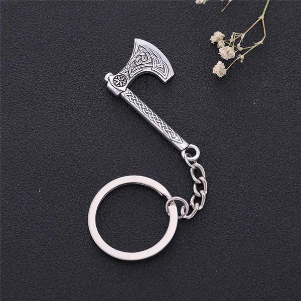 Porte-clés de haute qualité femmes hommes Style Viking porte-clés en forme de hache motif de fleurs et nœud de corde spécial fournir une goutte