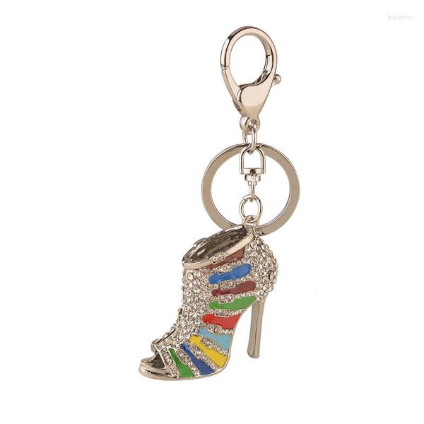 Porte-clés chaussures à talons hauts en forme de porte-clés femmes cristal strass sac à main pendentif sac voiture porte-clés porte-clés cercles titulaire bibelots