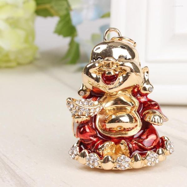 Porte-clés haute qualité amulette bouddha sécurité mignon cristal pendentif à breloque sac à main sac porte-clés chaîne fête de mariage cadeau chanceux