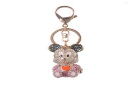 Keychains hoogwaardige druppellegering Keychain Chaveiro Drop Oil Cute Little Baby Mouse Rhinestone Crystal Beads Stainless Key Ring1702896