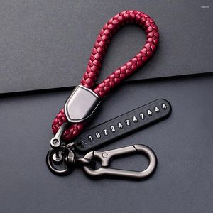Porte-clés de haute qualité unisexe tissé à la main en cuir corde porte-clés avec numéro anti-perte étiquette fermoir en métal rotatif fer à cheval boucle porte-clés