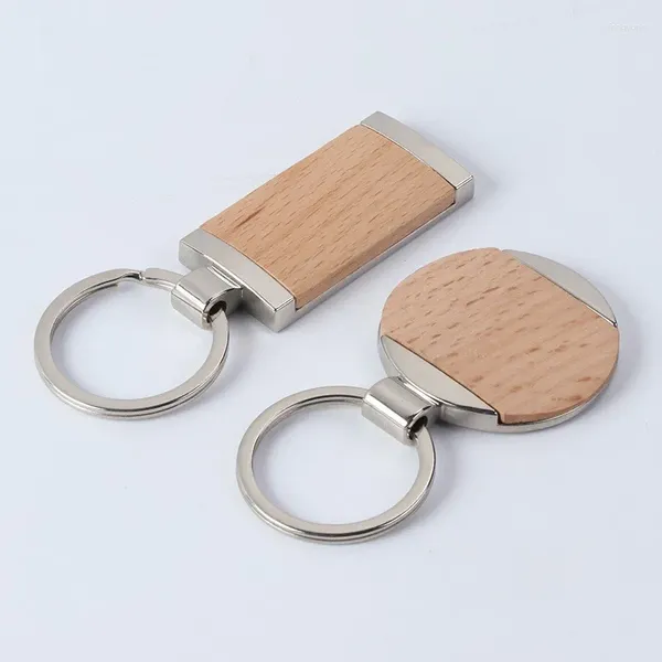 Porte-clés de haute qualité en alliage de zinc épissure en bois porte-clés mode mignon blanc rond en bois porte-clés personnalité rectangulaire porte-clés pendentif