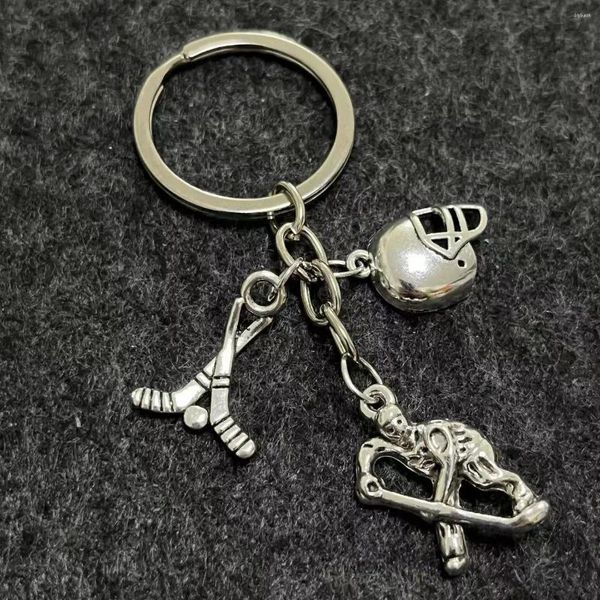 Llaveros Hockey Llavero Jugador Sporter Bronce Plata Color Colgantes DIY Hombres Joyería Coche Llavero Anillo Titular Regalo