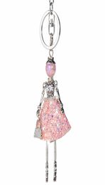 Keychains Hocole Fashion Crystal mignon Doll Rignestone Key Ring Chain Chain Sac charmes Car Pendentif pour femmes sacs à main Keyrings1098393