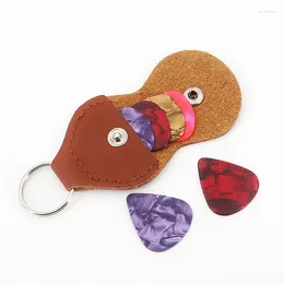 Keychains Holder voor gitaarkeuzes Keychain echte lederen gitarra plectrum case tas vorm accessoires