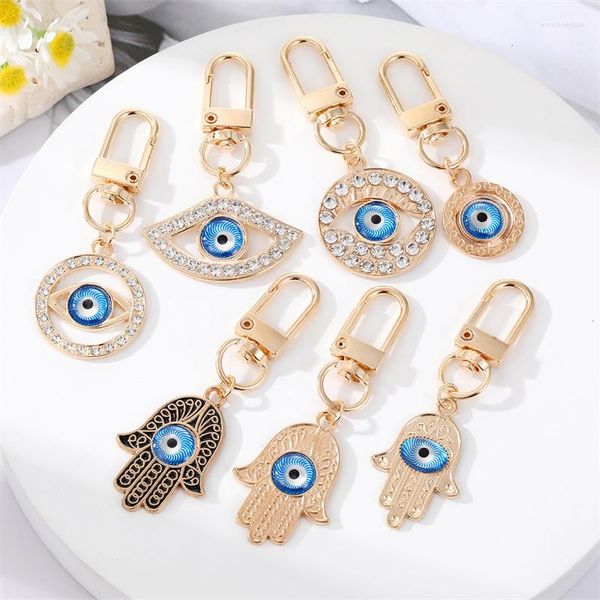 Llaveros Hollow Evil Eye Hamsa Mano Llavero Llavero Para Amigos Amantes Vintage Bolsa Azul Coche Airpods Caja Clave Teléfono Charm Accesorios