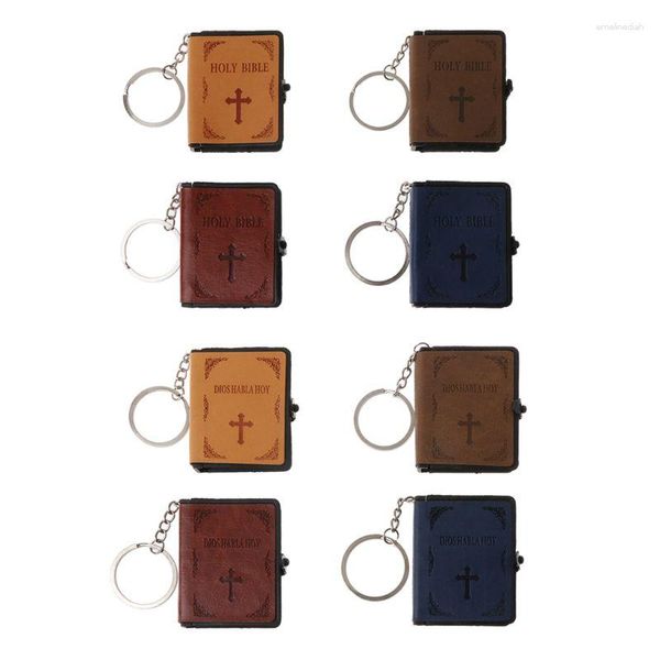 Keychains Biblia Libro de cuero Ring Key Miniatura Paper espiritual Cristiano Jesús Keychain