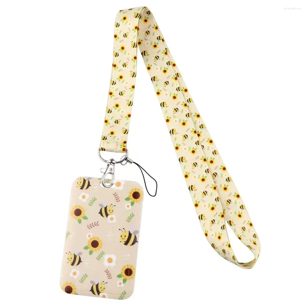 Llaveros Honeybee Flower Minimalismo Lanyard Bank Bus Badge Holder Tarjeta de cubierta Mujeres Hombres Niños Tarjetas de identificación