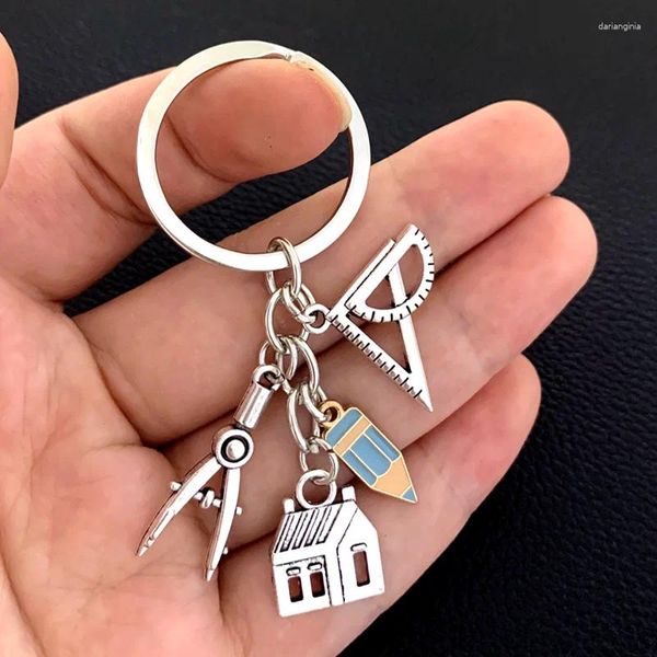 Keychains House Key Ring Compass Règle Keychain Real Estate Architecter Engineering Student Drawing Gifts