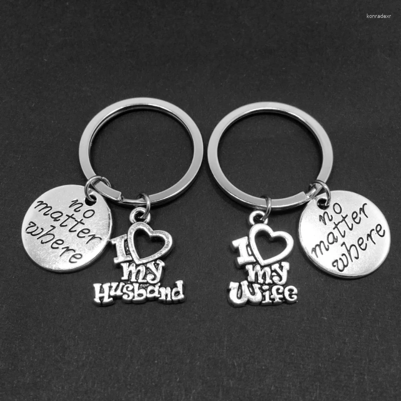 Keychains I Love My Husband Wife No Matter Where Keychain Valentines Gift Women Jewelry Accessories 2pcs