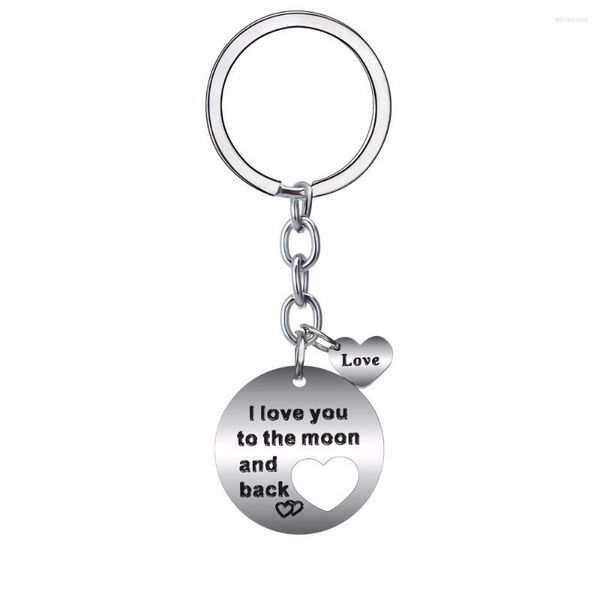Porte-clés je t'aime à la lune et au dos porte-clés coeur en acier inoxydable porte-clés amoureux Couples porte-clés cadeaux saint valentin