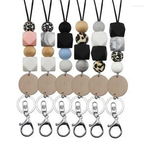 Sleutelhangers ID Badge Houder Leraar Lanyards Visitekaartje Kralen Lanyard Ketting Breakaway Sleutelhanger Siliconen Kantoor School Suppli256A