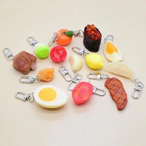 Keychains Imitatie Voedsel Fruit Serren Ribs Ei Chili Sushi Rotatiebare Clasp Metal Key Chain Keyring zakhouder Party Geschenk sieraden