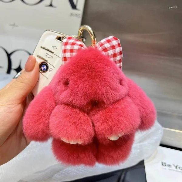 Porte-clés en vraie fourrure, fait à la main, mignon, accessoire de sac à main de voiture, pour femmes et filles, cadeaux pour amis