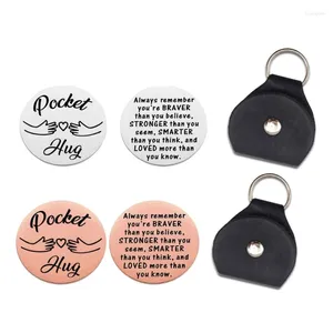 Keychains Inspirational Pocket Hug Token Keychain -relatie Keeping Dubbelzijdig met PU -leer