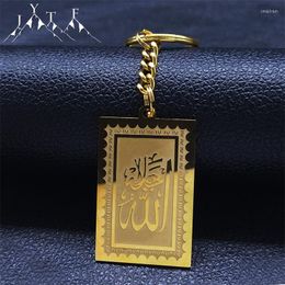 Keychains Isalm Moslim roestvrijstalen sleutelhangers voor vrouwen goudkleur rechthoekige hanger ring sieraden llaveros pareja k2280s05