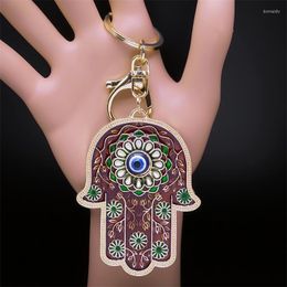 Keychains Islam Hand of Fatima Turky Blue Eyes Keychain Lucky Eye Hamsa Hands Flower Keyring Hanglange mannen Women Sieraden Chaveiro Para Carro