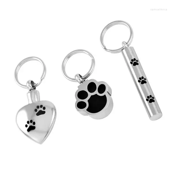 Porte-clés JD8309 Pet Memorial Urn Keyring Bijoux Imprimer Coeur / / Cylindre En Acier Inoxydable Souvenir Crémation Porte-clés Pour Cendres