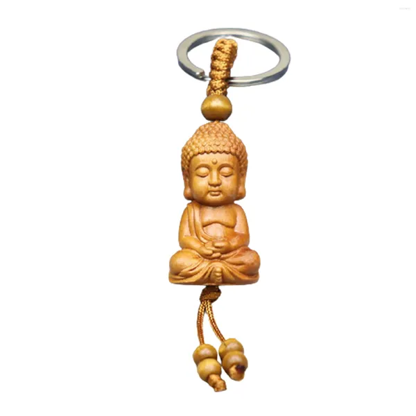 Porte-clés bijoux pratique pour voiture, artisanat d'art porte-bonheur naturel tridimensionnel pour hommes et femmes, porte-clés en bois de bouddha, cadeau léger